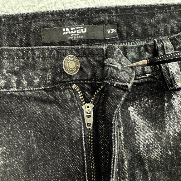 Jaded London Jeans Mens 36 Pants Black Silver Gunmetal Reed Slim Straight Denim - Picture 4 of 10
